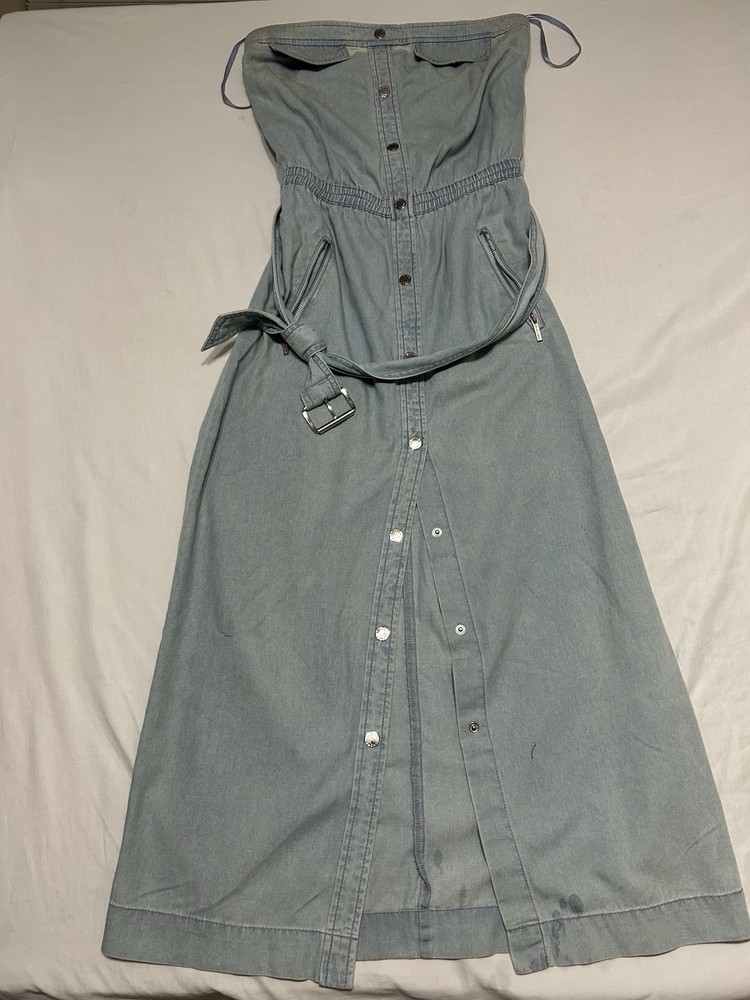 Michael Kors Women’s Light Wash Denim Midi Dress Sleeveless Front Size 6