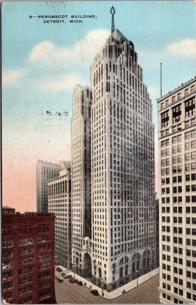 Detroit MI-Michigan, Penobscot Building, Exterior, Vintage Postcard