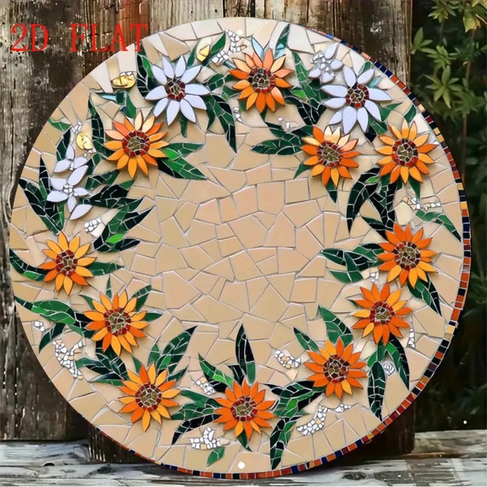Sunflower Pastoral Print Round Aluminum Sign for Farmhouse Decor