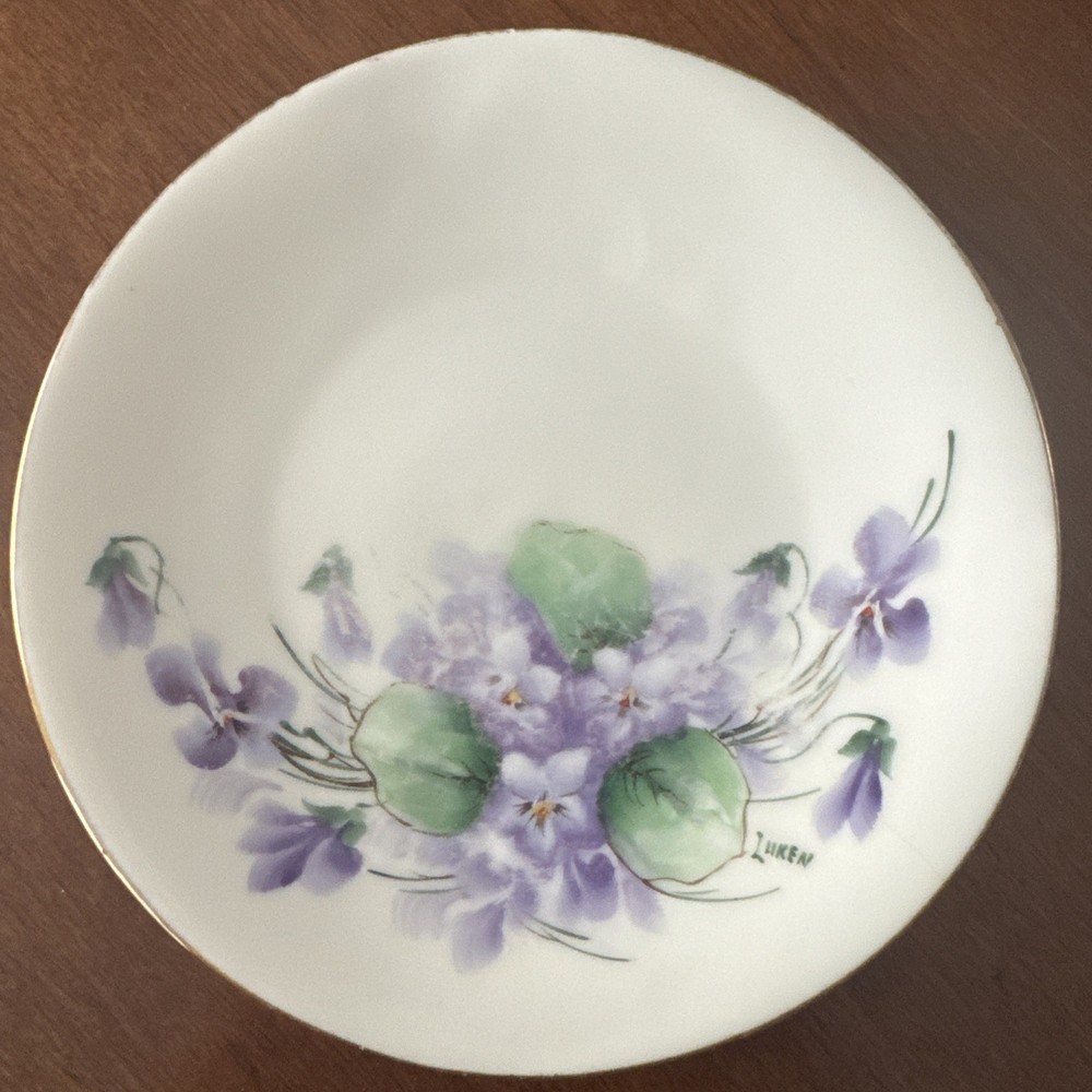 BAVARIA FLORAL Hand PAINTED PORCELAIN PLATE Painted Violets GOLD EDGE Replacemen