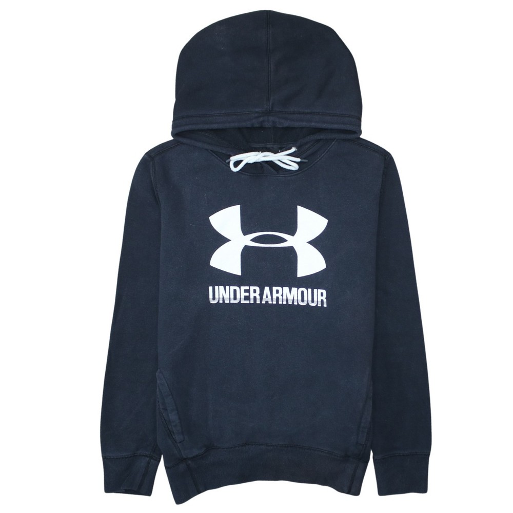 Under Armour Womens Hoodie Black Cotton Fleece Graphic Logo Hooded Pullover M