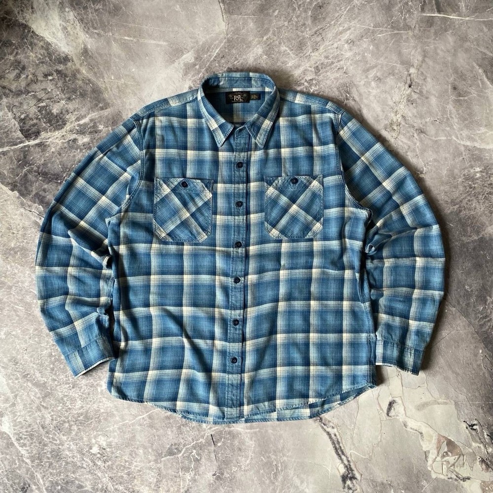 RRL RALPH LAUREN Double RL Ralph Lauren Light Flannel Shirt Anchor Button One