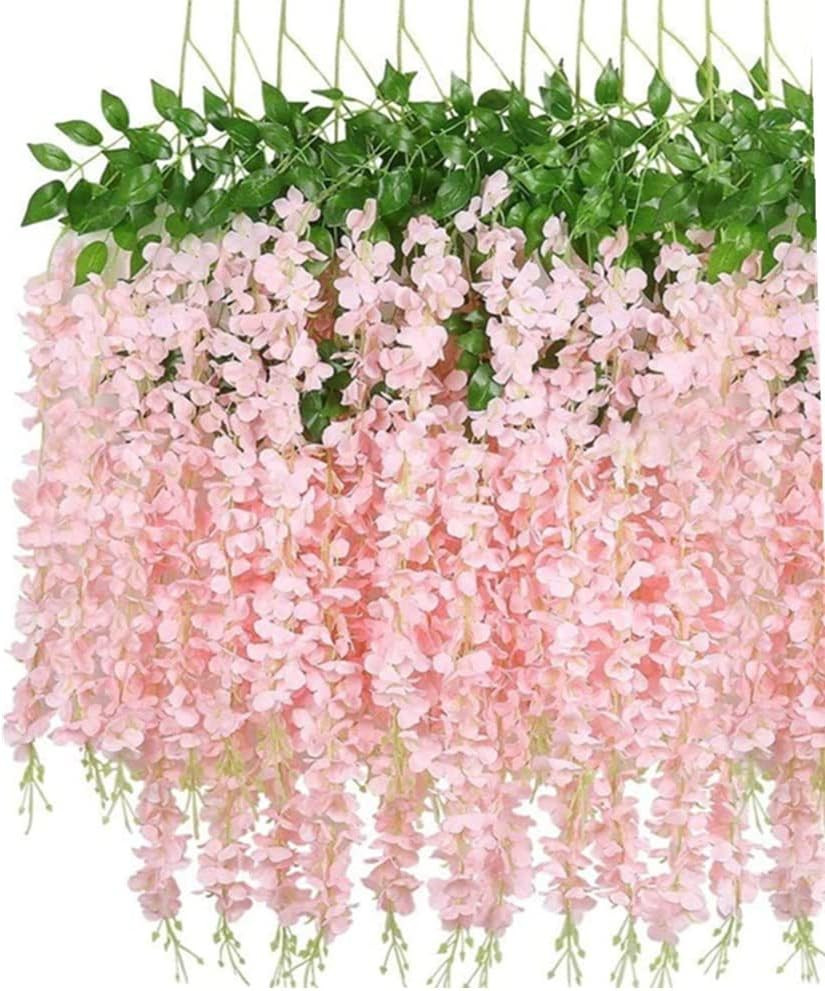 12 Pcs Artificial Wisteria Flowers Garland, 3.6 FT Silk Fake Flowers Hanging Vin