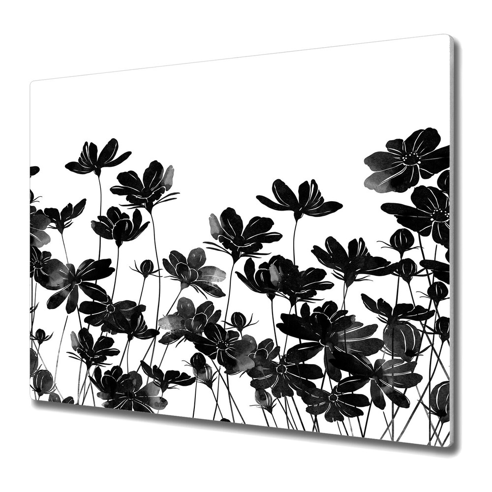 Glass Chopping Board Black Meadow | Field Flowers | Black & white | l 60x52