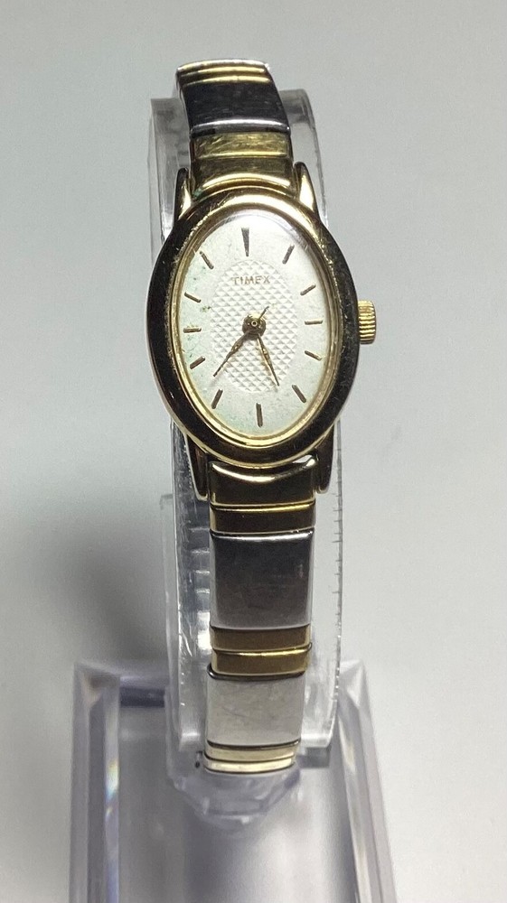 Timex Vintage Watch Gold Silver Tone Stretch Band New Battery