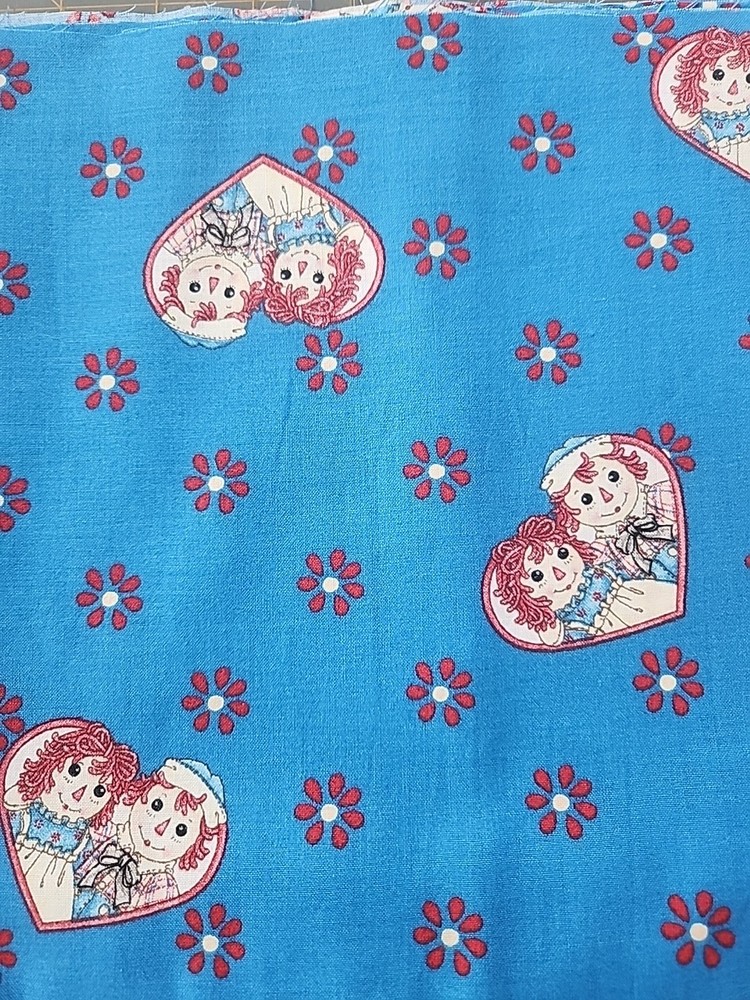 Vintage Raggedy Ann And Andy Blue Themed Fabric 1/2 Yard