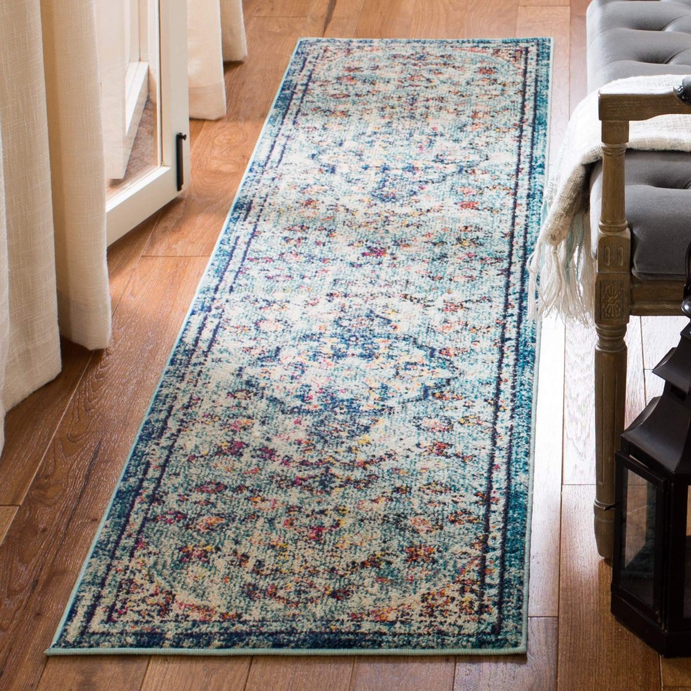 Madison Collection Boho Chic Medallion Runner Rug 2x22 Navy Light Blue
