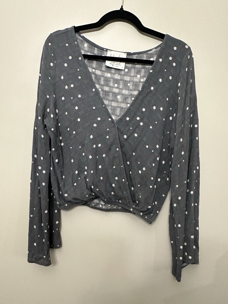 Sadie & Sage long-sleeve V-neck crop top  Polka Dot Bell Sleeve Size S
