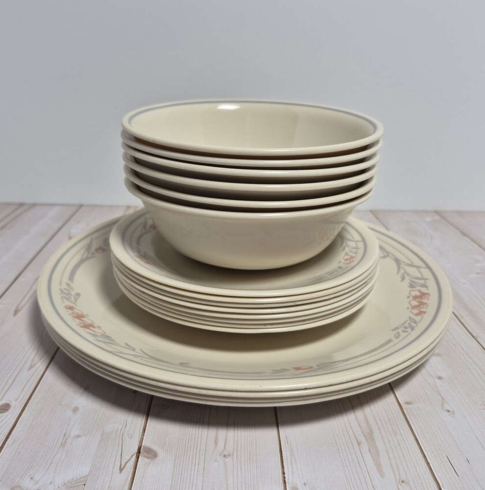 Vintage Corelle Corning Ware Rose Tulip Dinnerware Set Service for 4 - 18 pcs