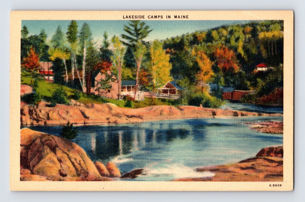 Postcard Maine ME Lakside Camps 1940s Unposted Linen