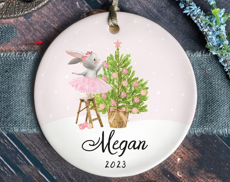 Girls Christmas Ornament - Personalized Bunny Christmas Ornament - Custom Kid...