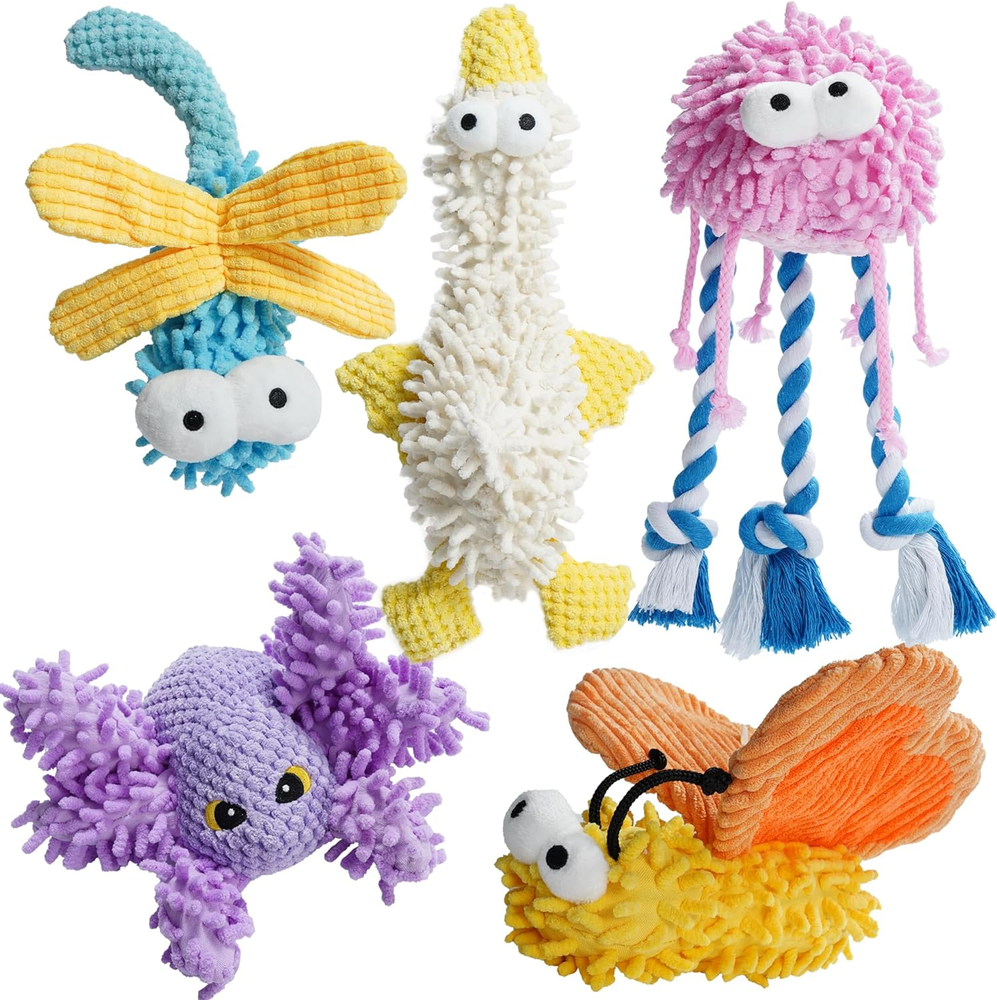 Small Medium Dog Toys, Soft Squeaky Crinkle Plush Stuffed Durable Pet Teething C