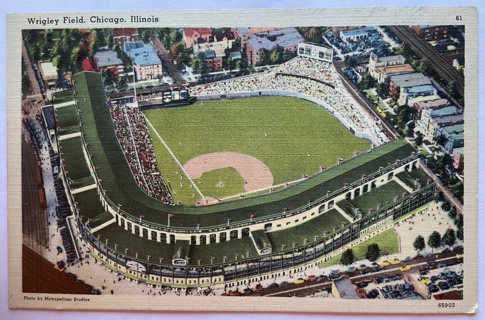 Linen Postcard - Aerial View Of Wrigley Field, Chicago, Illinois IL