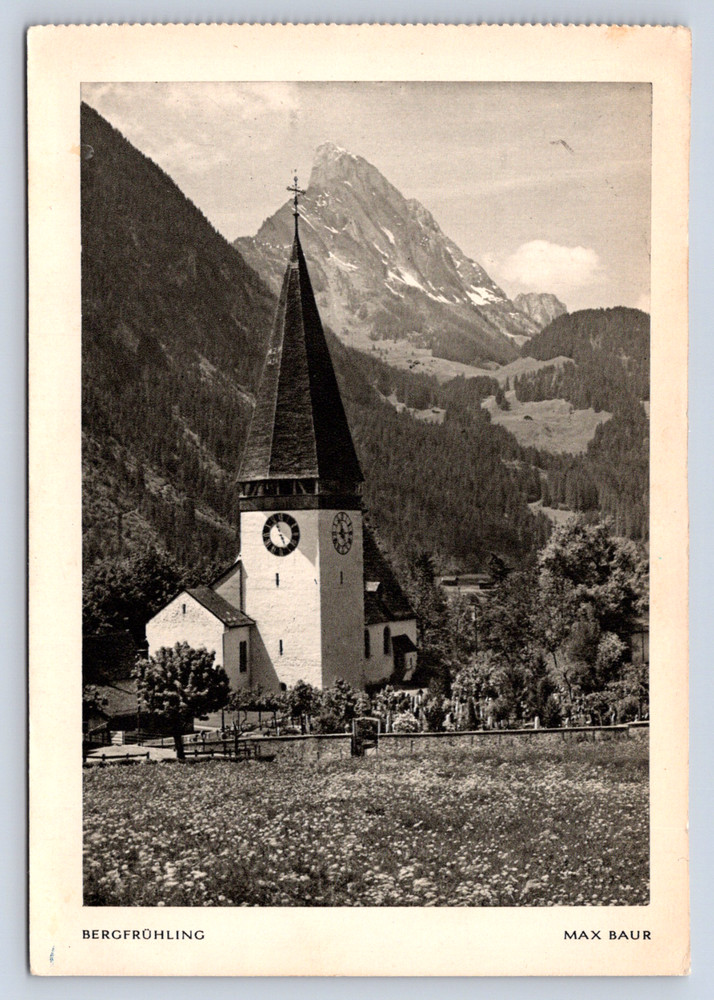 Vintage Postcard Bergfrühling Church Berner Oberland Switzerland