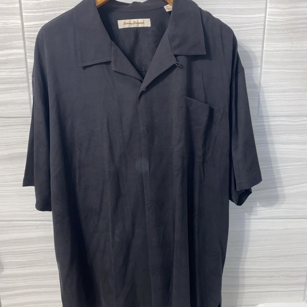 Tommy Bahama Men's Short Sleeve 100% Silk Size XXL Black Button Up Shirt