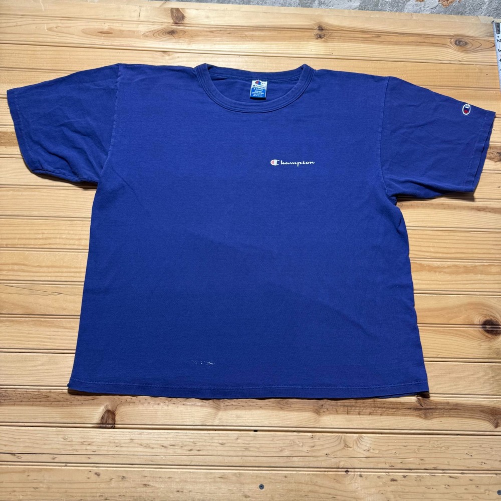 Vintage 90s Champion Script Embroidered Logo Single Stitch T-Shirt USA Made - XL