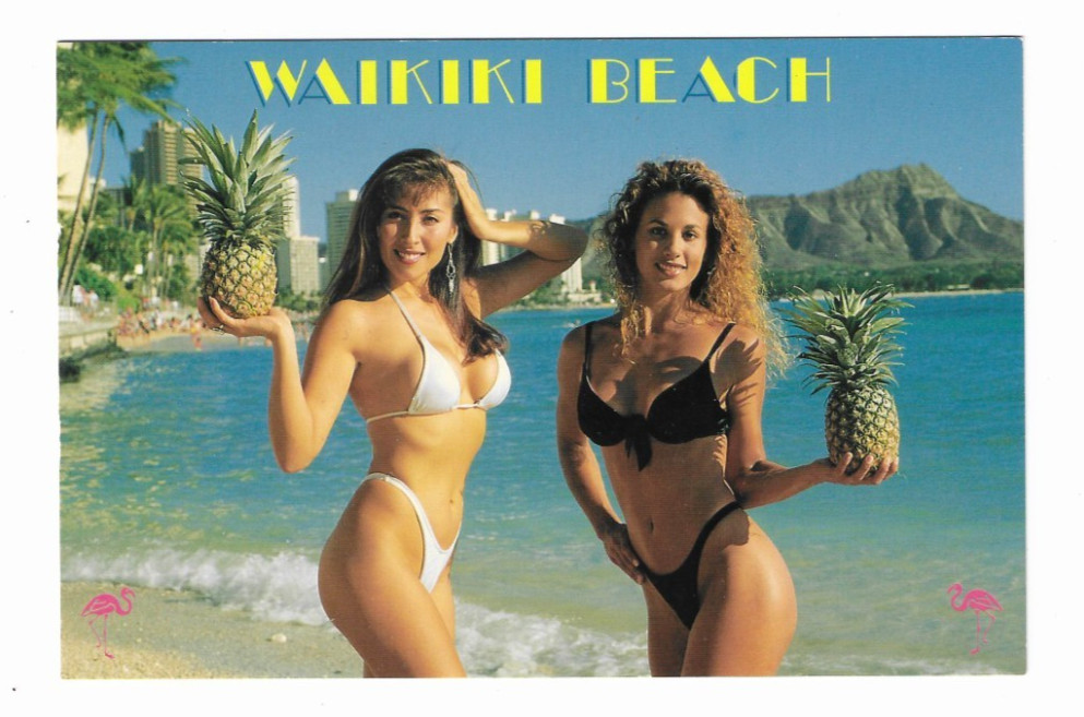 Aloha from Hawaii - Two Sexy Bikini Girls with Pineapples, Phil Mattes Postcard