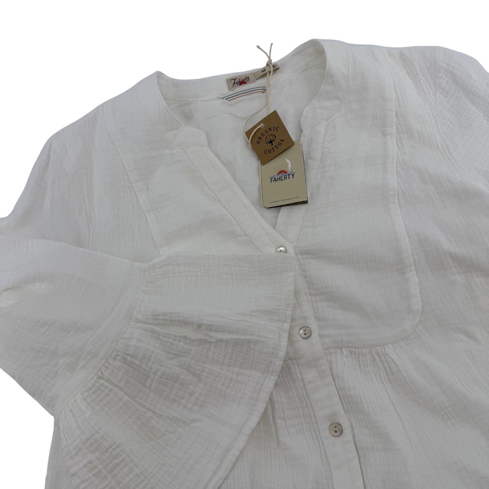 Faherty Kasey Organic Cotton Gauze Tiered Midi Dress White Size Medium New