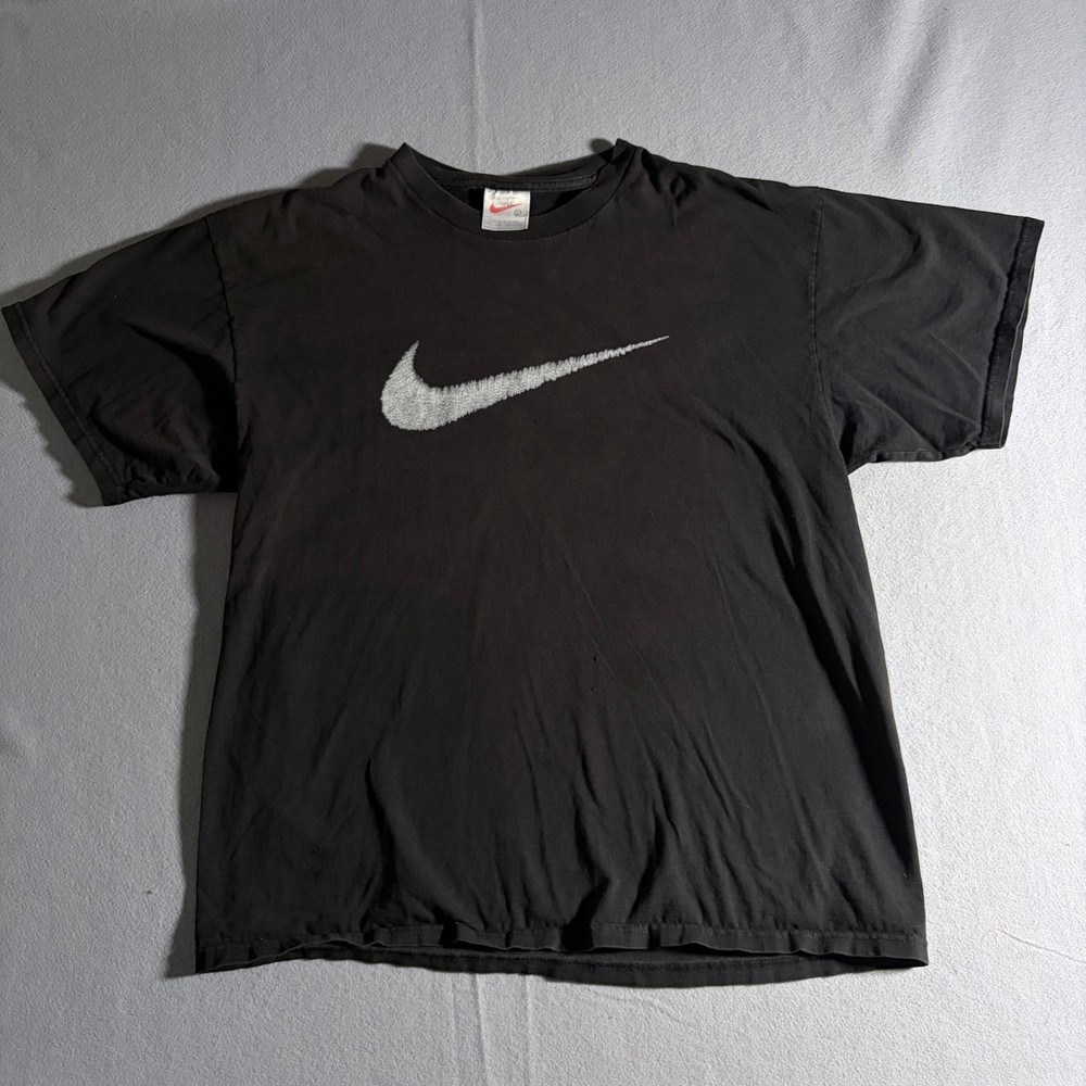 Nike Vintage White Tag Big Swoosh T-Shirt Black Mens Large 90s Y2K Graphic Tee