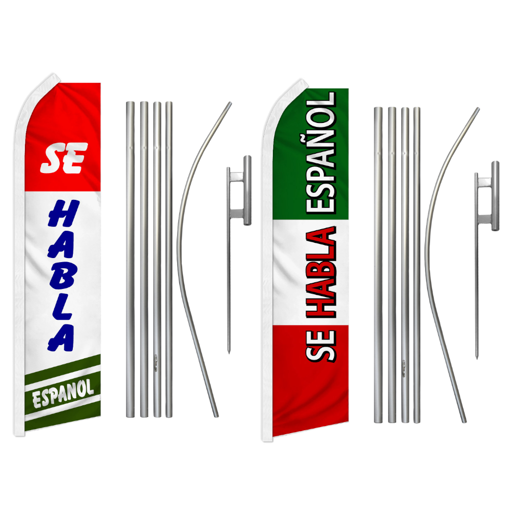 Se Habla Español Swooper Feather Flutter Flag Pole Kit – Celebrate Bilingual Pride with Vibrant, Eye-Catching Spanish-Themed Outdoor Decor