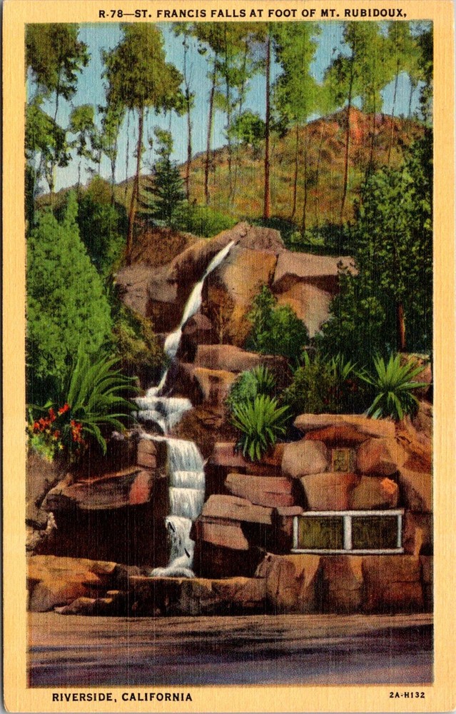 Dr Jim Stamps Postcard St. Francis Falls At Foot Of Mt. Rubidoux Riverside