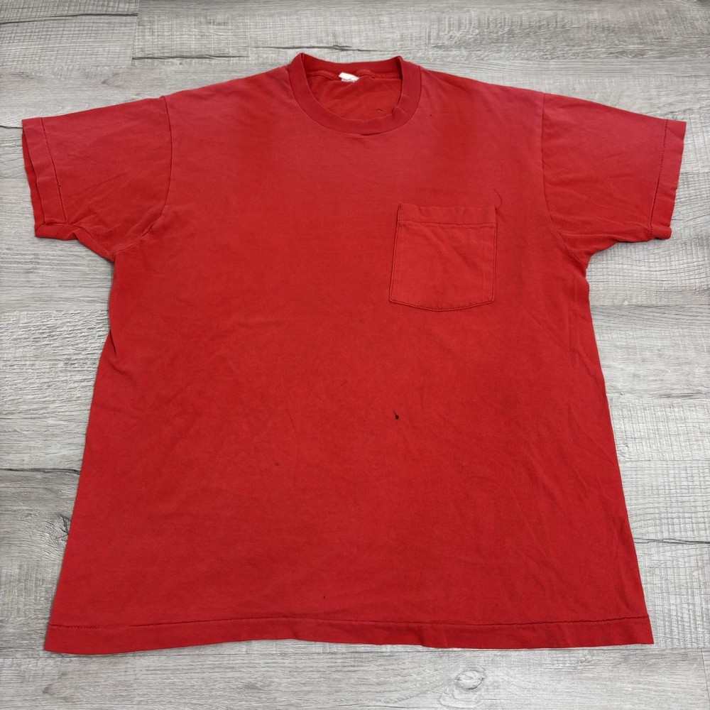 Vintage 90s Mens Medium Faded Red Selvedge Pocket T-Shirt Single Stitch