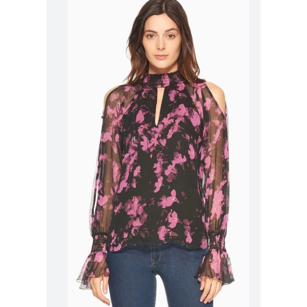 Parker Sabrina Dark Floral Silk Choker Blouse Top for Women Size M