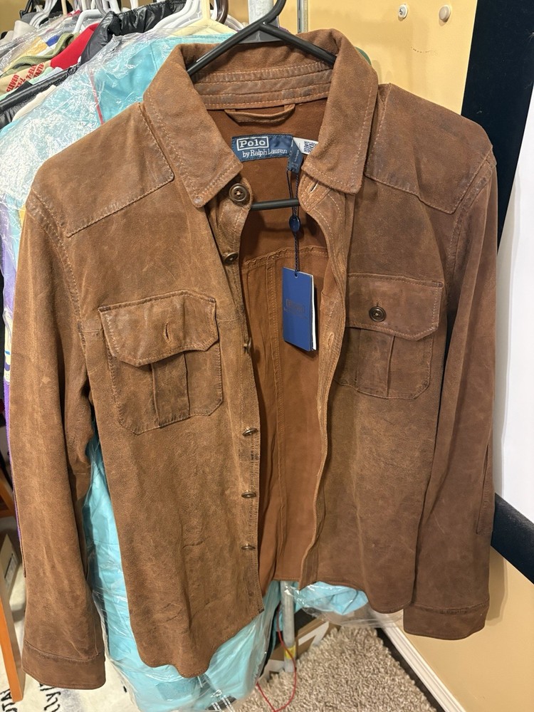 Polo Ralph Lauren Jacket Overshirt Brown Goat Suede Leather Trucker $1298 XS