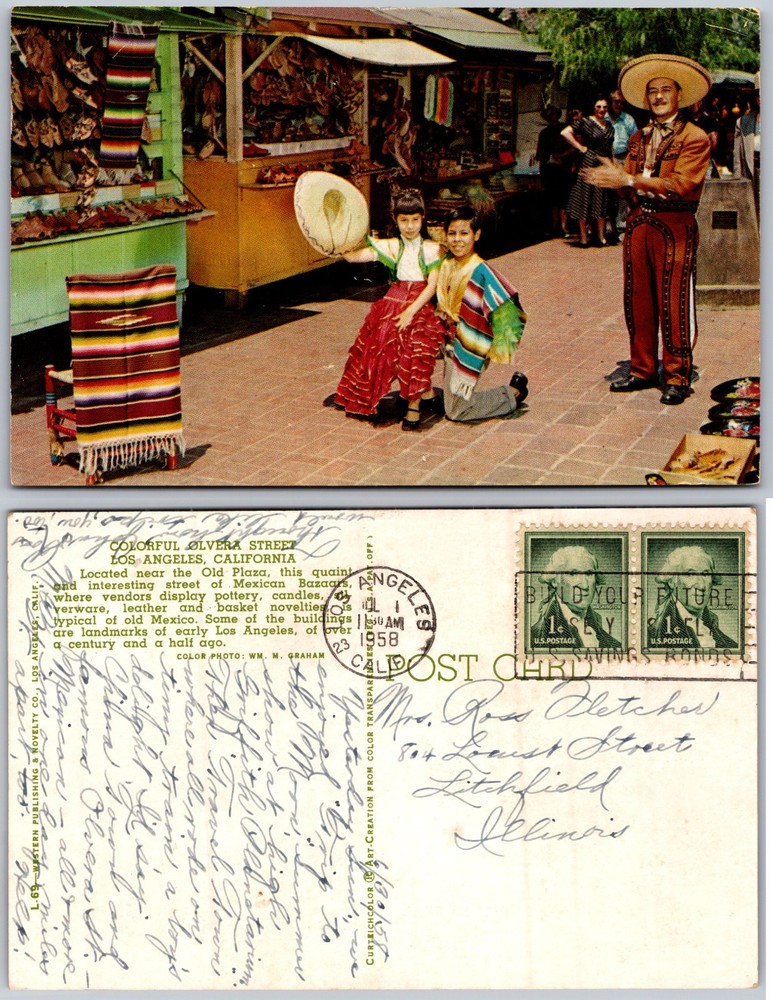 Olvera Street Los Angeles CA Market Mariachi Postcard