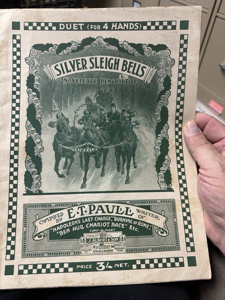 Duet For 4 Hands 9x12 E.T.Paull Christmas Sheet Music SILVER SLEIGH BELLS