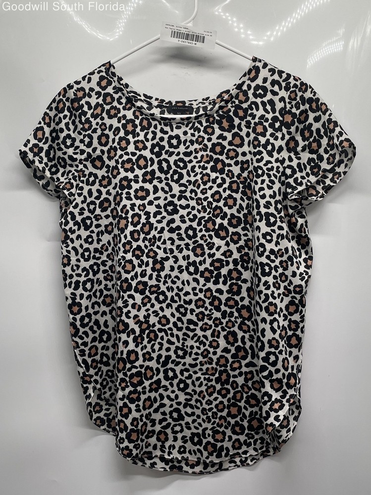 Ann Taylor Womens Multicolor Animal Print Short Sleeve Pullover Blouse Top Sz XS