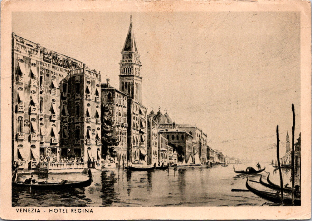 Vintage Postcard Hotel Regina Venice Italy Gondolas On Grand Canal
