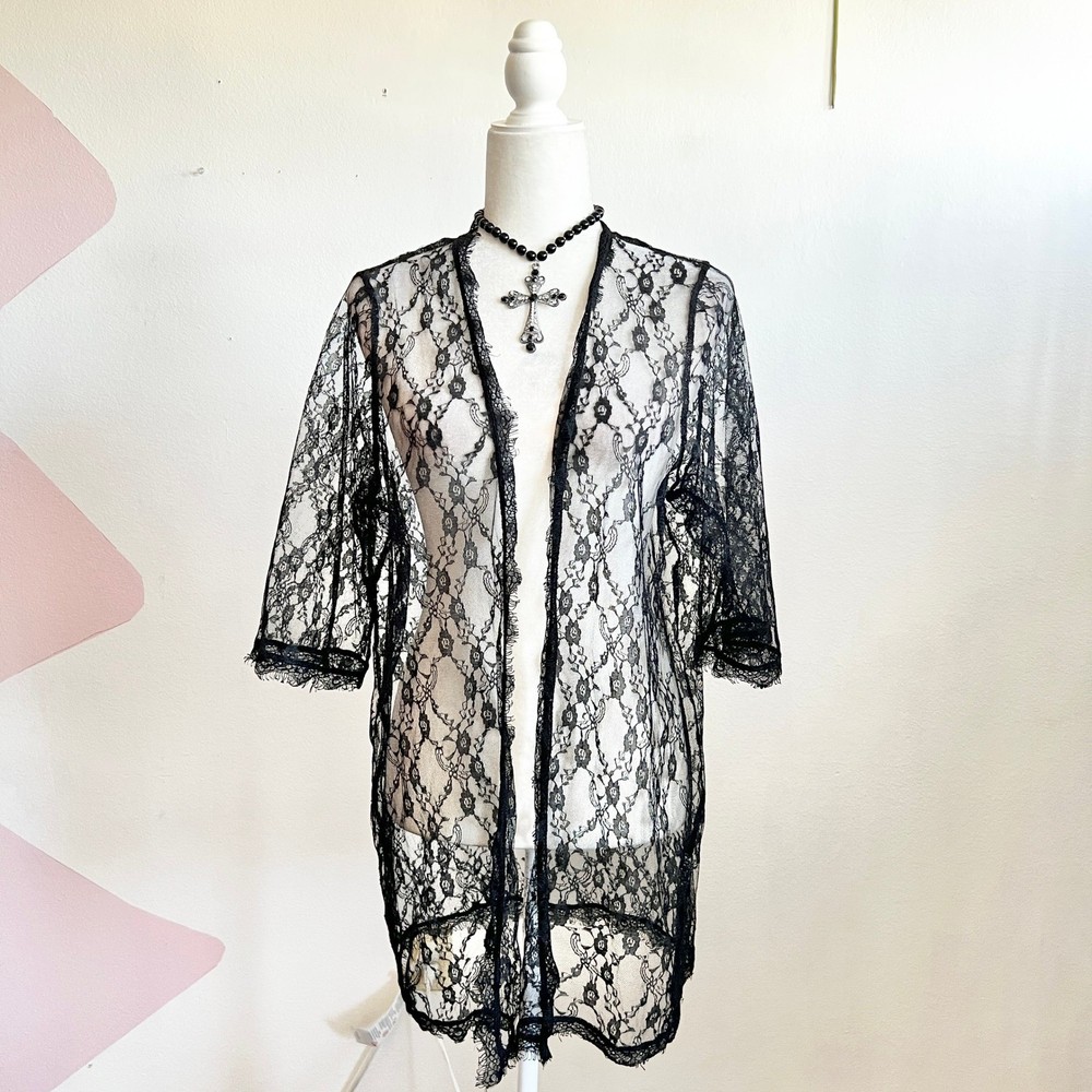 Black Lace Cardigan Sheer Gothic Witchy Whimsigoth Vampire Edgy Medium