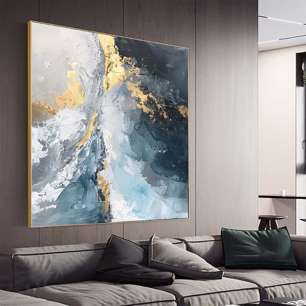 Hand Painted Abstract Blue Oil Paintings On Canvas Home Decor Wall Art Golden