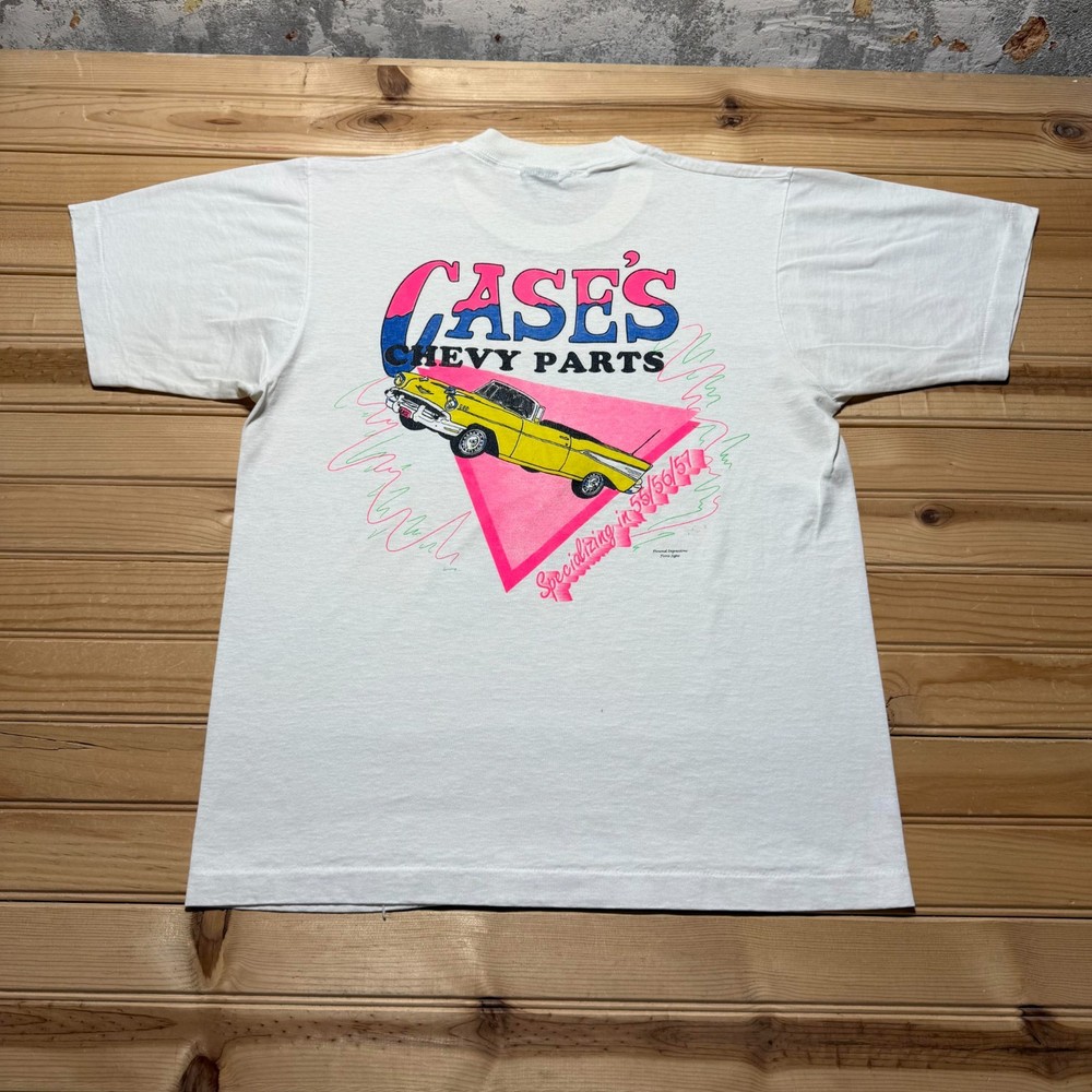 Vintage 80s Cases Chevy Parts Classic Car Hot Rod Graphic T-Shirt USA - Large