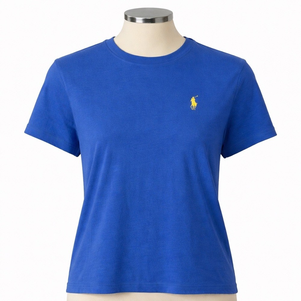 Ralph Lauren Sport Blue Pima Cotton Short Sleeve Tee Shirt Yellow Pony Small