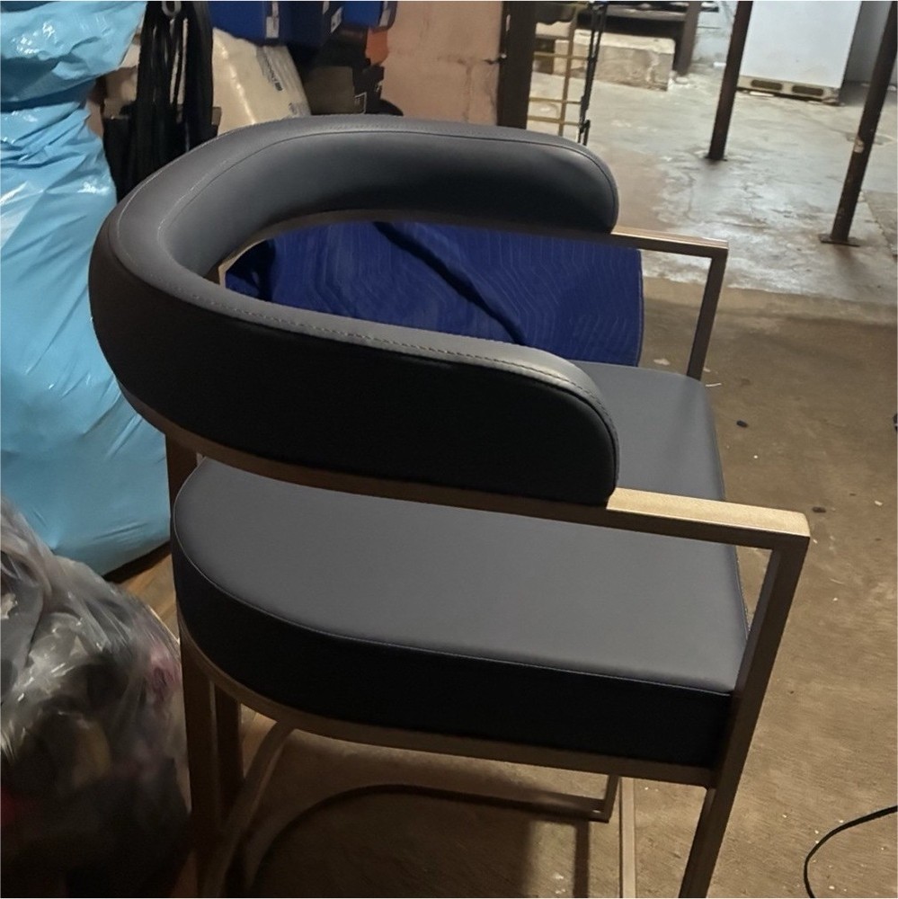 two Modern Metal Barstool, low Backrest, faux leather  , Blue and White