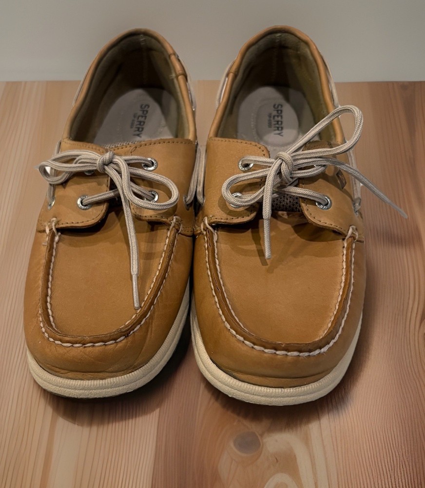 Sperry Top Sider Intrepid 2-Eye Boat Deck Leather Shoes Tan Men's Size 9 EUC