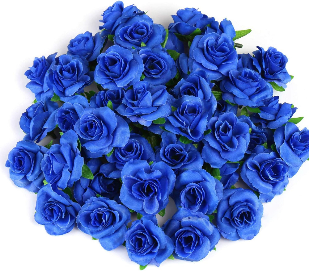 50Pcs Royal Blue Roses Artificial Flowers Bulk, 1.6