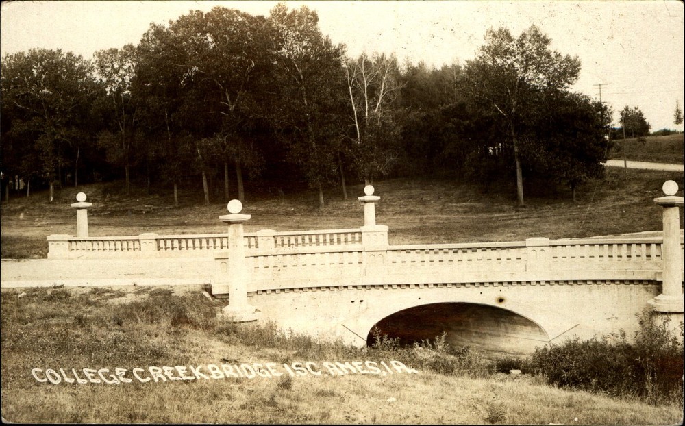 College Creek Bridge ~ Iowa State College ~ Ames Iowa IA ~ RPPC real photo