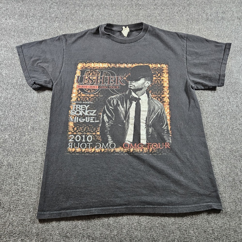 Vintage Usher OMG 2010 Tour Double Sided Concert Shirt Size Large