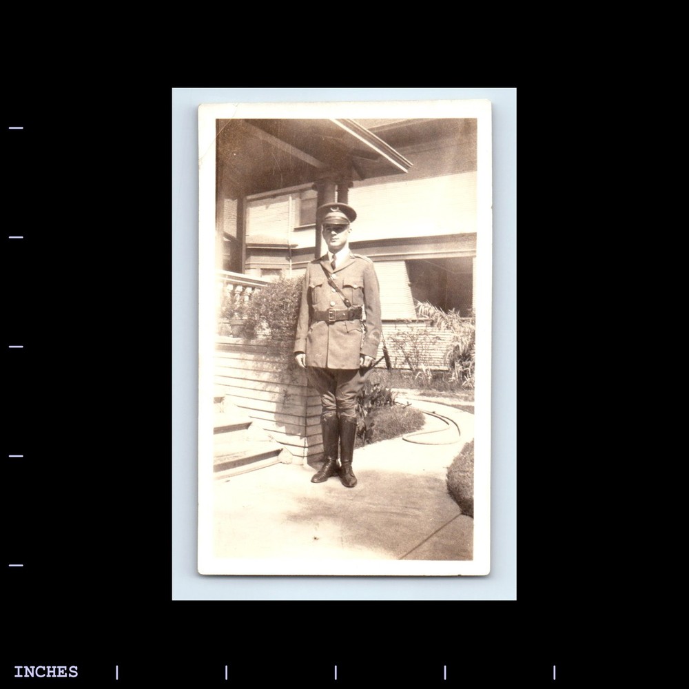 Vintage Photo ARMY MAN SOLDIER IN UNIFORM OUTSIDE HOUSE