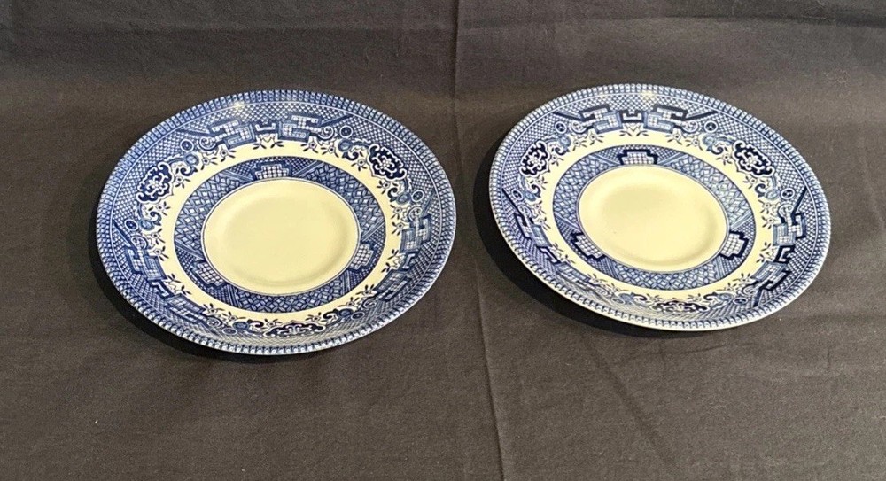Churchill Blue Willow Tea Cup Saucers Replacement Set of Two Fine English China