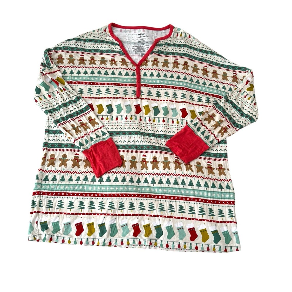 Little Sleepies Women’s Pajama Top Size Large Fair Isle Christmas Long Sleeve