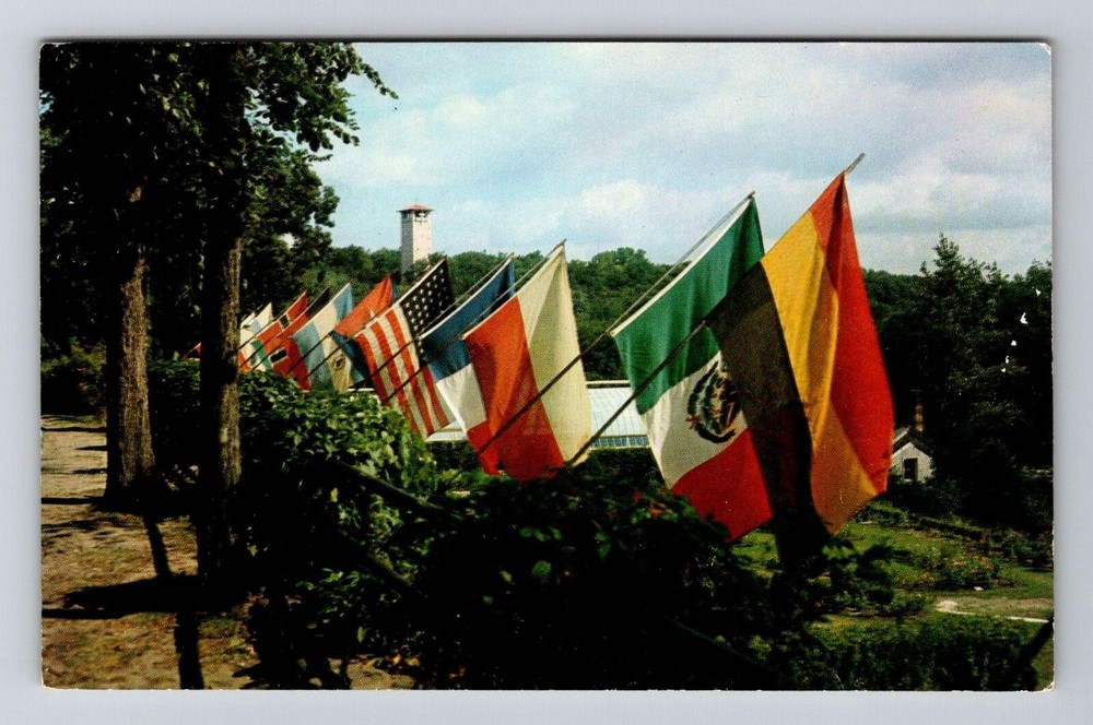 Green Lake WI-Wisconsin, American Baptist Assembly, Flags, Vintage Postcard