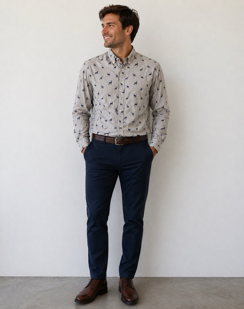 BONOBOS Shirt Mens L Slim Fit Riviera Button Down Preppy Casual Cotton Moose
