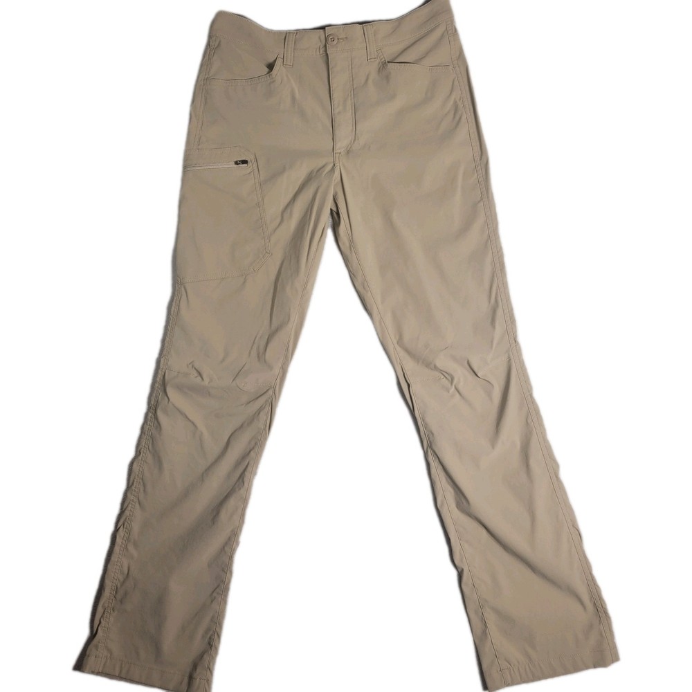 Eddie Bauer Rainier Tech Hiking Travel Pants Mens 32x34 Nylon Stretch Tan Cargo