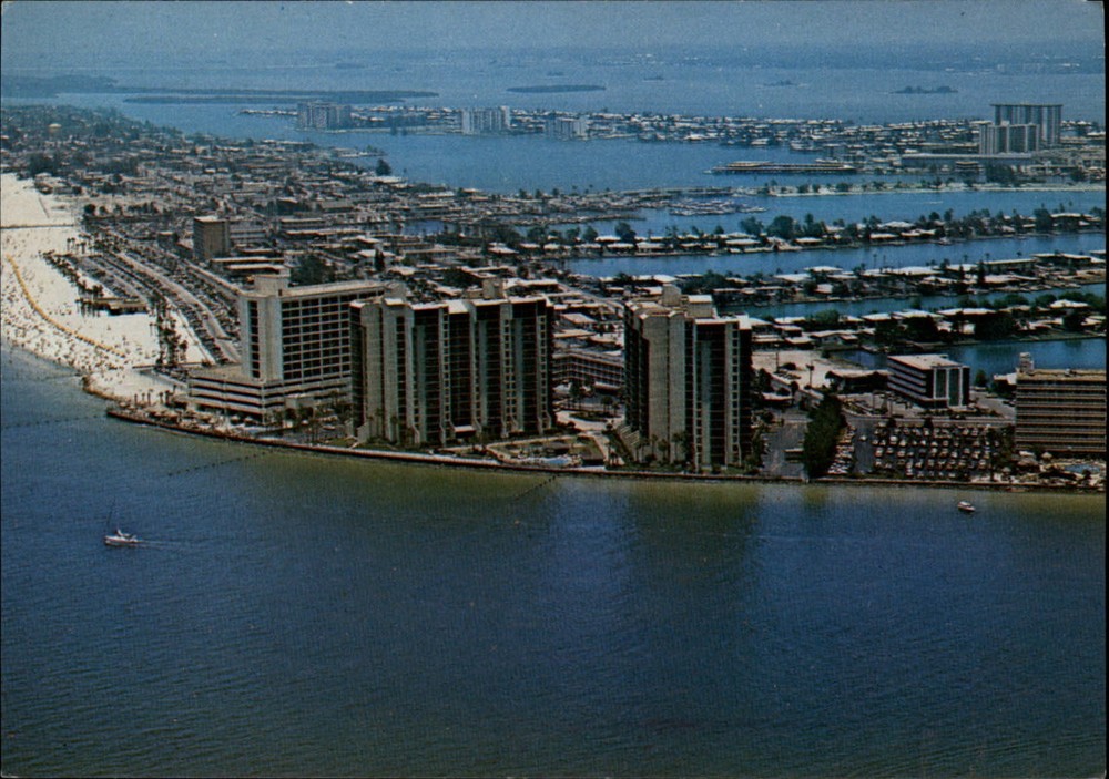 Clearwater Beach Florida Gulf map aerial view ~ vintage postcard