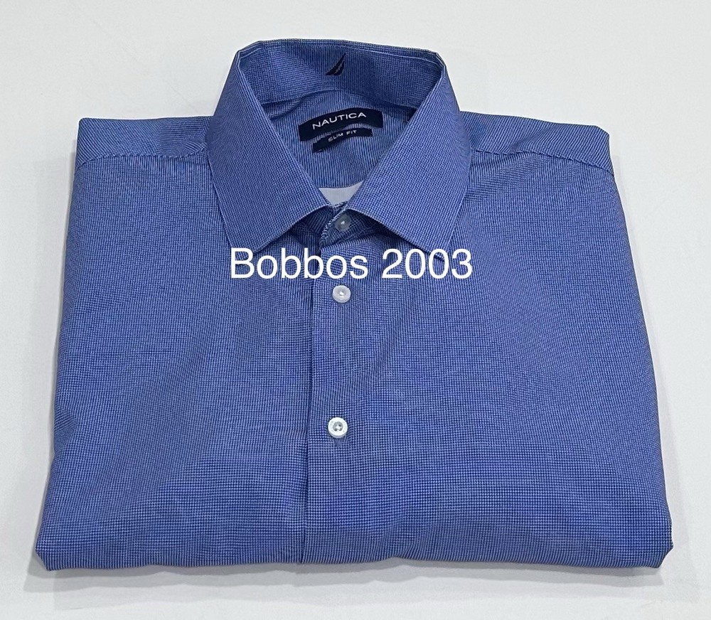 Nautica Men's Performance Slim Fit Dress Shirt, Navy, L (16-16.5, 32/33)