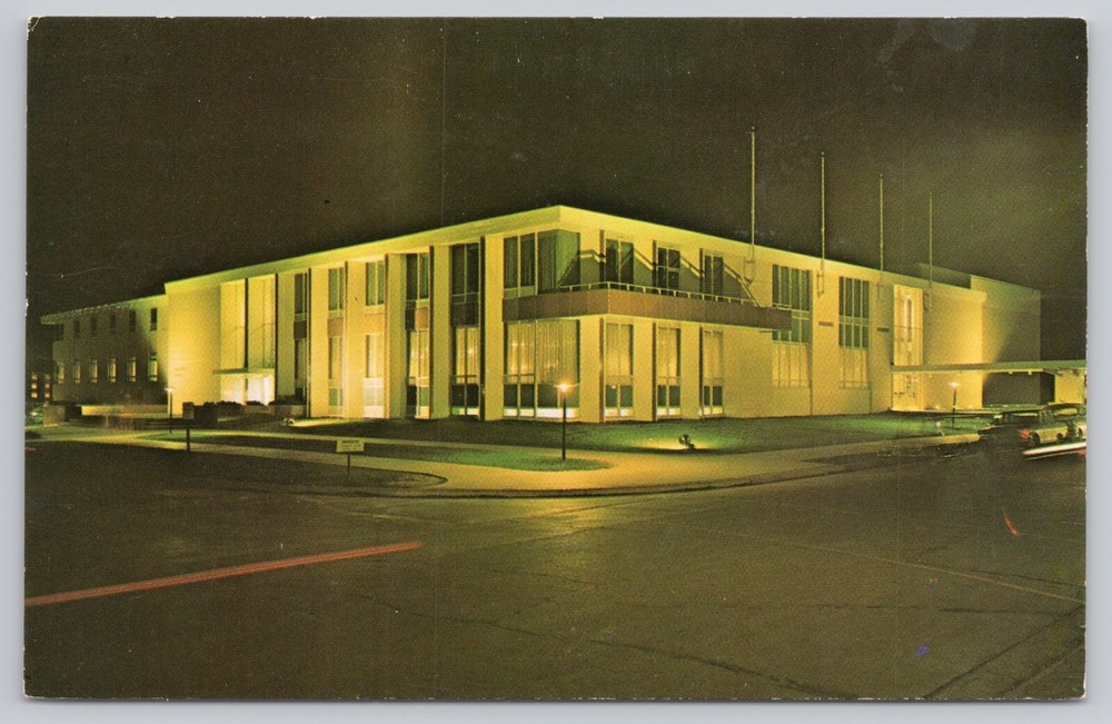 DeKalb Illinois, Northern Illinois University Center, Night, Vintage Postcard